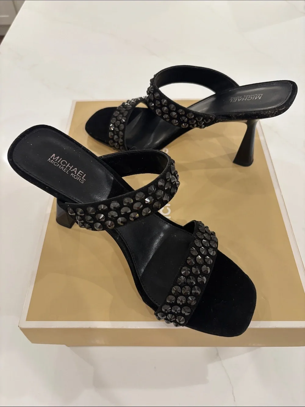 Michael Kors Black Studded Double-Strap Mule Heels